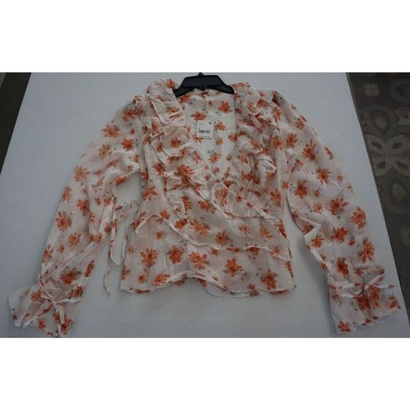 Free People Women's Sz S Ivory Combo Floral Printed Amanda Ruffle Top $98+ - Picture 9 of 11